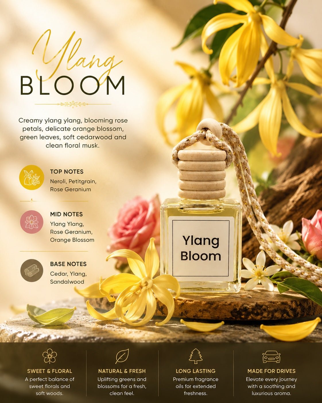 Natural Hanging Perfume for car | Made with Essential Oils - 10ml